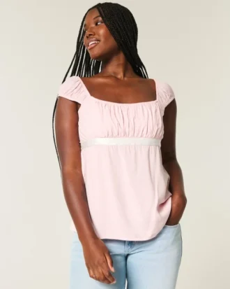 Easy Satin Tie Babydoll Top