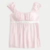 Easy Satin Tie Babydoll Top