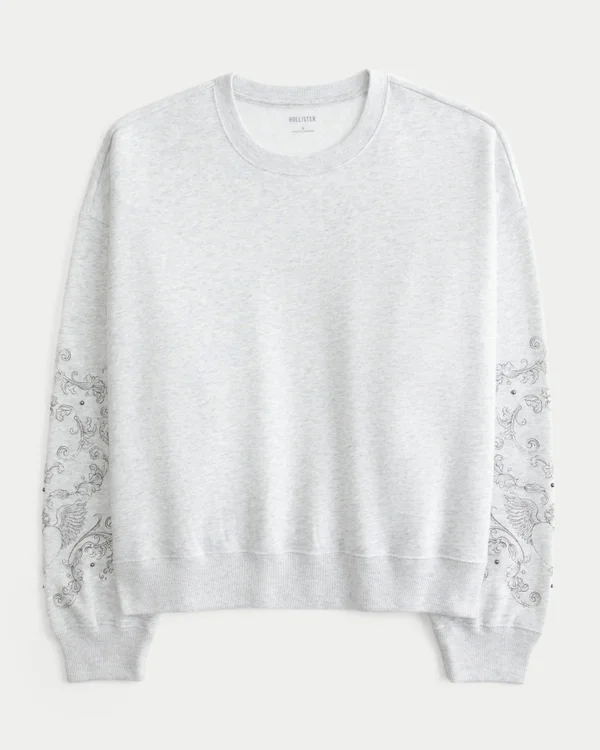 Easy Studded Graphic Crew Sweatshirt Easy Studded Graphic Crew Sweatshirt