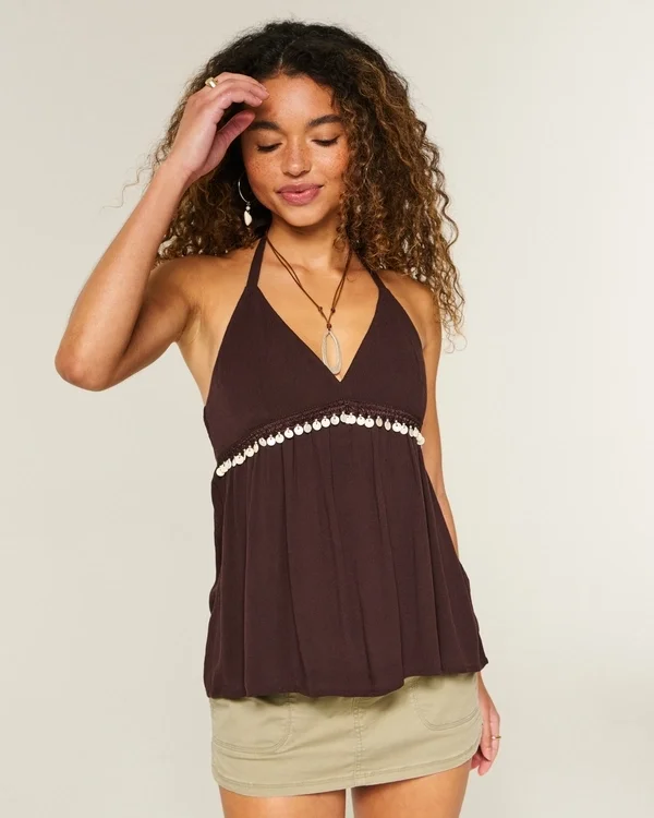 Embellished V-Neck Halter Tank Embellished V-Neck Halter Tank