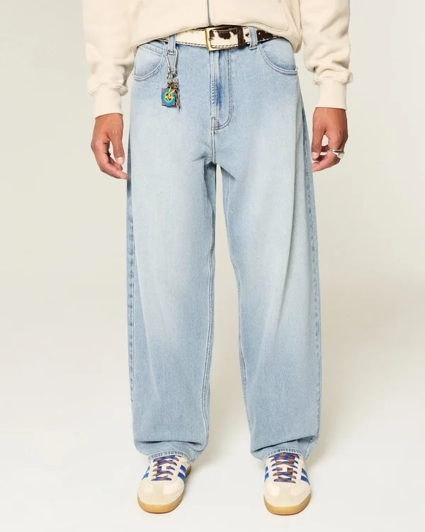 Embroidered Light Wash Skater Baggy Jeans Embroidered Light Wash Skater Baggy Jeans
