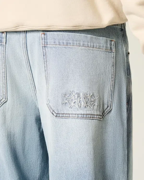 Embroidered Light Wash Skater Baggy Jeans Embroidered Light Wash Skater Baggy Jeans