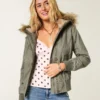 Faux Fur-Lined Bomber Jacket