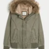 Faux Fur-Lined Bomber Jacket