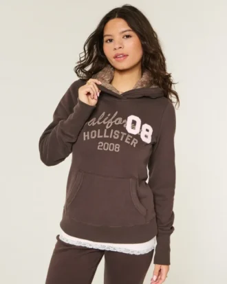 Faux Fur-Lined Hood Graphic Hoodie