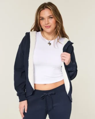 Faux Fur-Lined No-Close Fleece Cardigan Faux Fur-Lined No-Close Fleece Cardigan