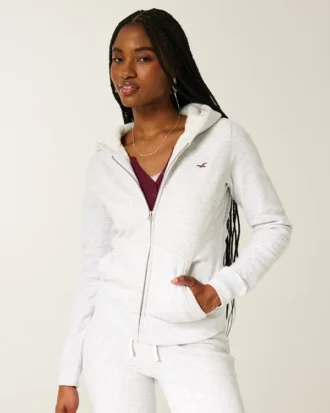 Faux Fur-Lined Zip-Up Hoodie
