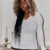 Faux Fur Trim Hooded Cable-Knit Sweater