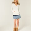 Faux Fur Trim Hooded Cable-Knit Sweater