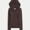Faux Fur Trim Hooded Cable-Knit Sweater Faux Fur Trim Hooded Cable-Knit Sweater
