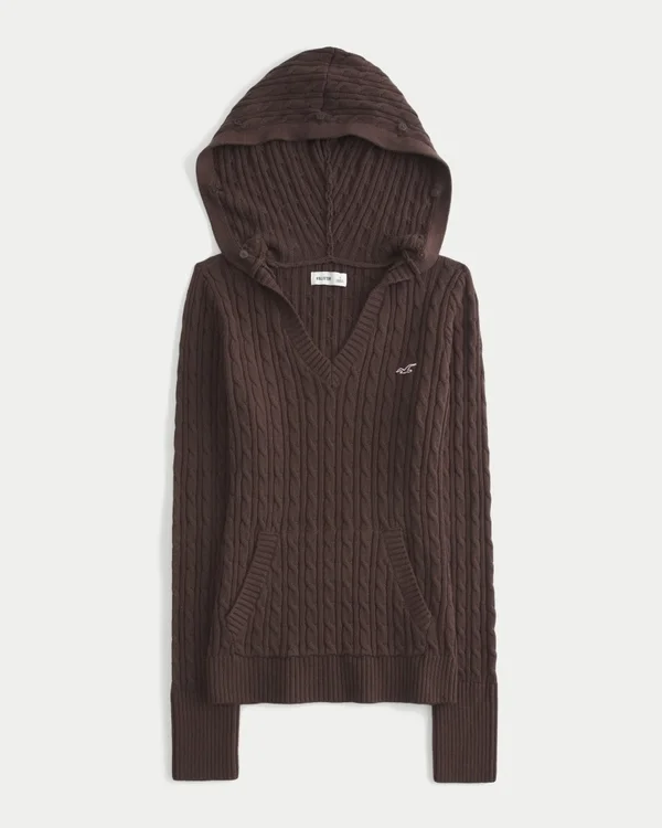 Faux Fur Trim Hooded Cable-Knit Sweater Faux Fur Trim Hooded Cable-Knit Sweater