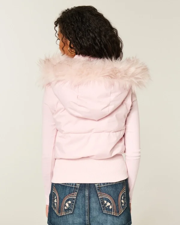 Faux Fur Trim Hooded Y2K Vest Faux Fur Trim Hooded Y2K Vest