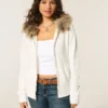Faux Fur Trim Logo Graphic Zip-Up Hoodie Faux Fur Trim Logo Graphic Zip-Up Hoodie