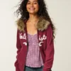 Faux Fur Trim Logo Graphic Zip-Up Hoodie Faux Fur Trim Logo Graphic Zip-Up Hoodie