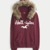 Faux Fur Trim Logo Graphic Zip-Up Hoodie Faux Fur Trim Logo Graphic Zip-Up Hoodie