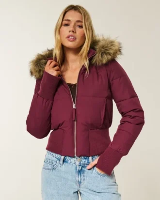 Faux Fur Trim Puffer Bomber Jacket