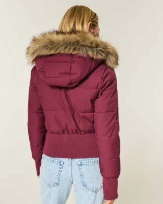 Faux Fur Trim Puffer Bomber Jacket
