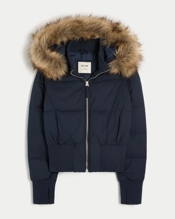 Faux Fur Trim Puffer Bomber Jacket Faux Fur Trim Puffer Bomber Jacket