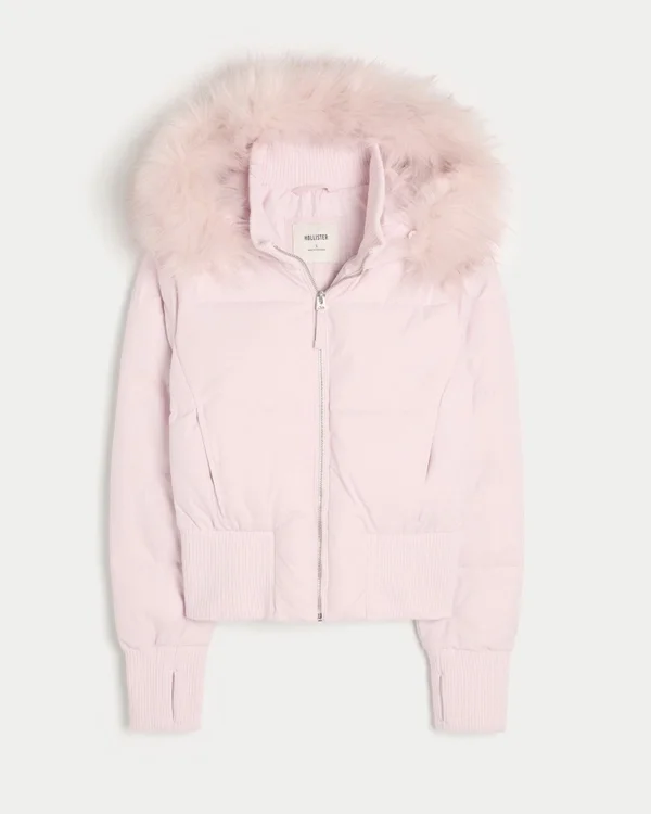 Faux Fur Trim Puffer Bomber Jacket Faux Fur Trim Puffer Bomber Jacket