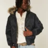 Faux Fur Trim Zip-Up Bomber Jacket
