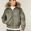 Faux Fur Trim Zip-Up Bomber Jacket