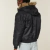 Faux Fur Trim Zip-Up Bomber Jacket