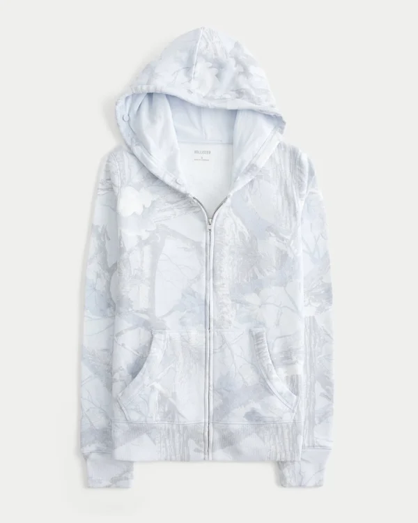 Faux Fur Trim Zip-Up Camo Hoodie Faux Fur Trim Zip-Up Camo Hoodie