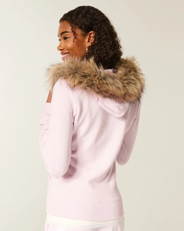 Faux Fur Trim Zip-Up Hoodie Faux Fur Trim Zip-Up Hoodie