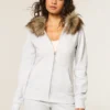 Faux Fur Trim Zip-Up Hoodie