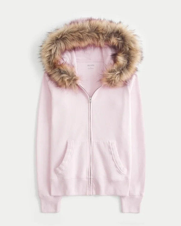 Faux Fur Trim Zip-Up Hoodie Faux Fur Trim Zip-Up Hoodie