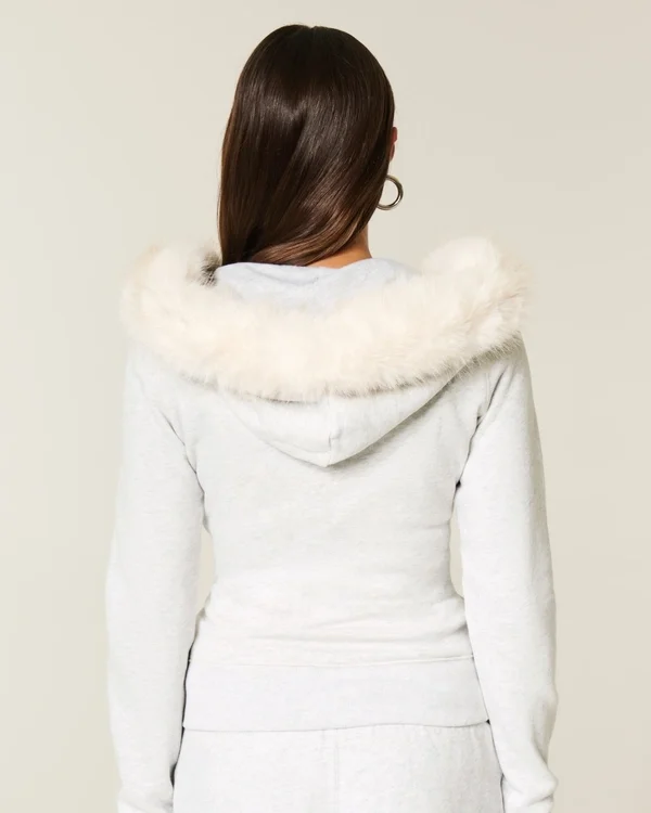 Faux Fur Trim Zip-Up Hoodie Faux Fur Trim Zip-Up Hoodie