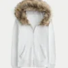Faux Fur Trim Zip-Up Hoodie