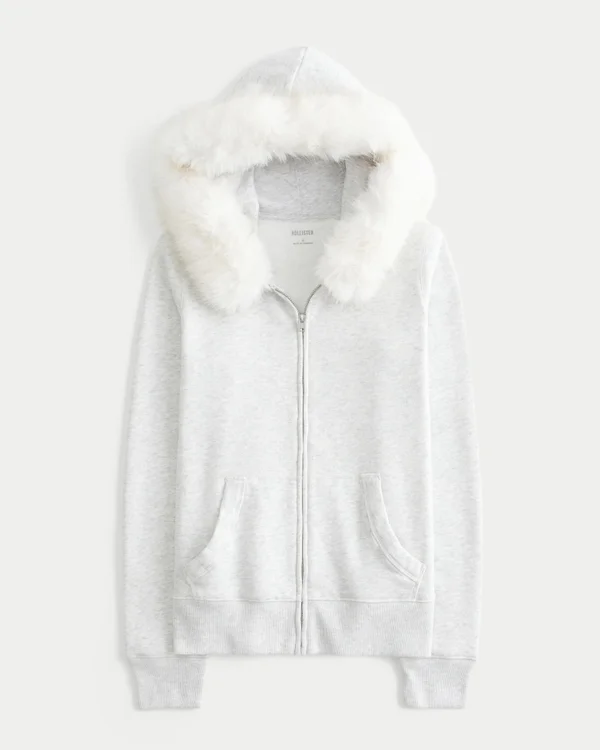 Faux Fur Trim Zip-Up Hoodie Faux Fur Trim Zip-Up Hoodie