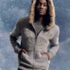 Faux Fur Trim Zip-Up Logo Graphic Hoodie Faux Fur Trim Zip-Up Logo Graphic Hoodie
