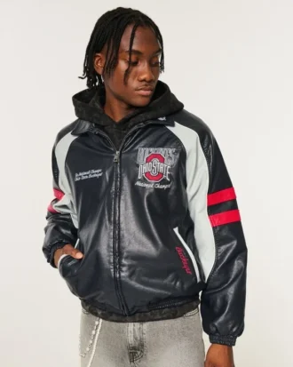 Faux Leather The Ohio State University Buckeyes Graphic Jacket
