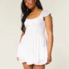 Flutter Sleeve Pinch Bust Mini Skort Dress