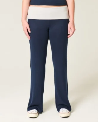Foldover Waist Knit Flare Pants