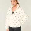 Gilly Hicks Embroidered Sherpa Zip-Up Sweatshirt