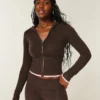 Gilly Hicks Scalloped Hem Zip-Up Hoodie Sweater