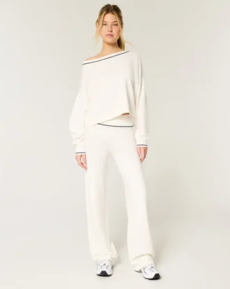 Gilly Hicks Sweater-Knit Foldover Waist Straight Pants