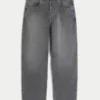 Grey Embroidered Studded Skater Baggy Jeans