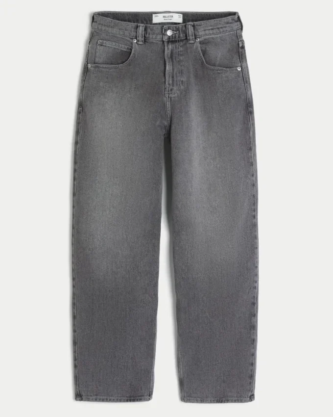 Grey Embroidered Studded Skater Baggy Jeans