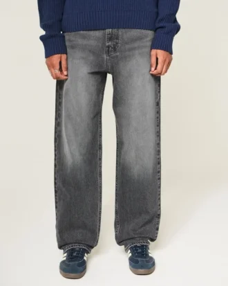 Grey Heart Graphic Baggy Jeans