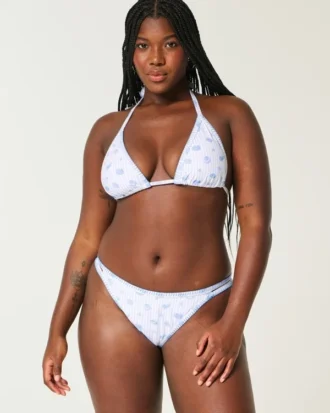 High-Leg Embroidered Stitch Strappy Cheekiest Bikini Bottom