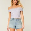 High-Rise Distressed Light Wash A-Line Denim Shorts