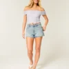 High-Rise Distressed Light Wash A-Line Denim Shorts