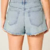 High-Rise Distressed Light Wash A-Line Denim Shorts