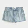 High-Rise Distressed Light Wash A-Line Denim Shorts