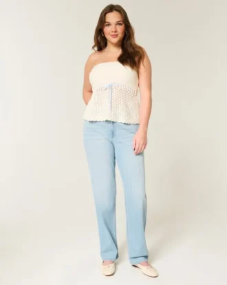 High-Rise Light Wash Straight Jeans
