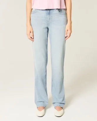High-Rise Light Wash Straight Jeans